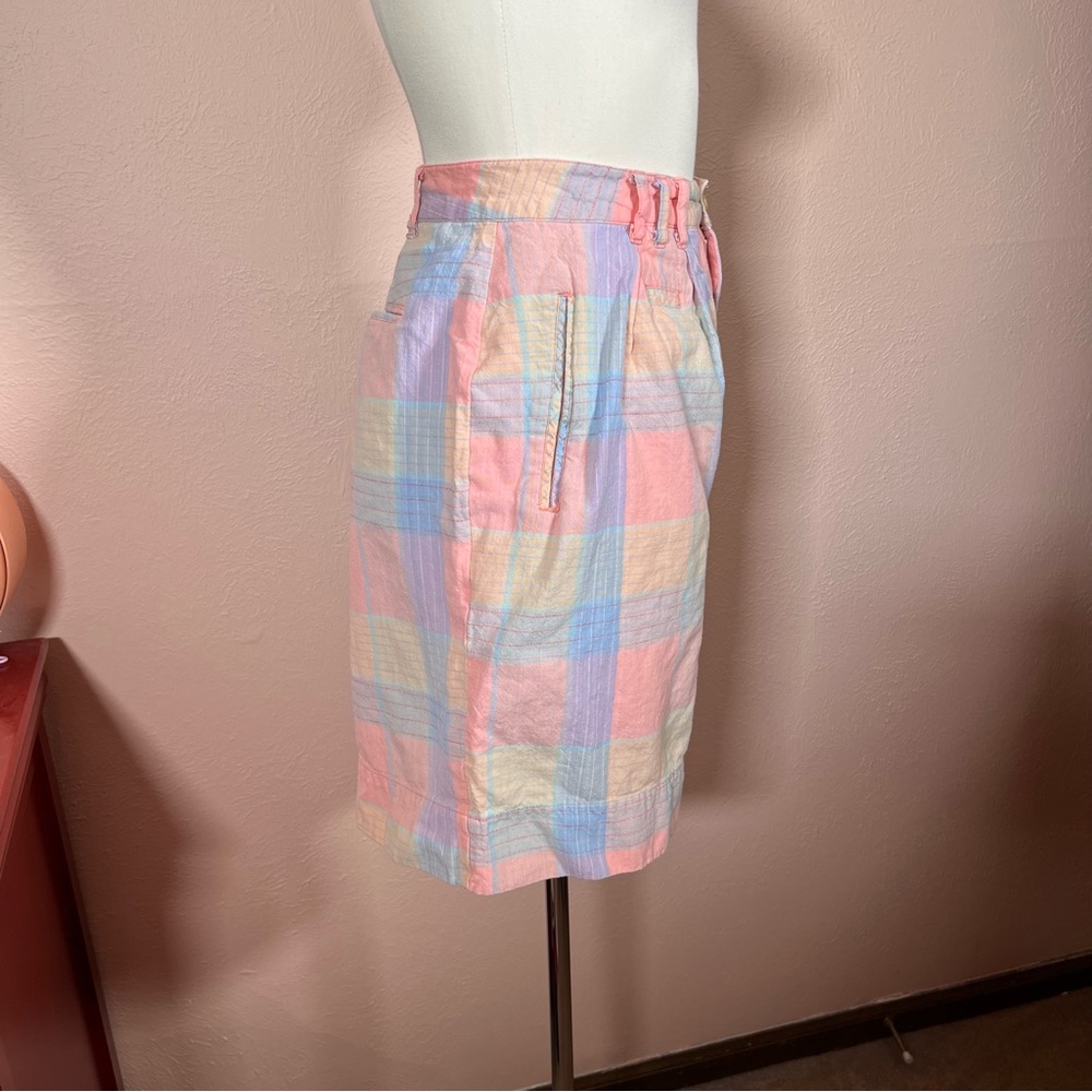 Vintage 80 90 Snazz peach blue preppy Plaid high Waist Bermuda Shorts - Picture 7 of 17